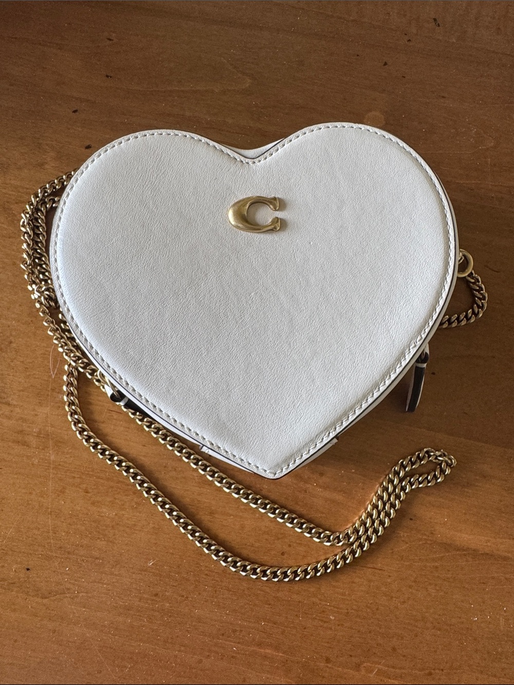 Coach White Heart-Shaped Crossbody with Gold Hardware
